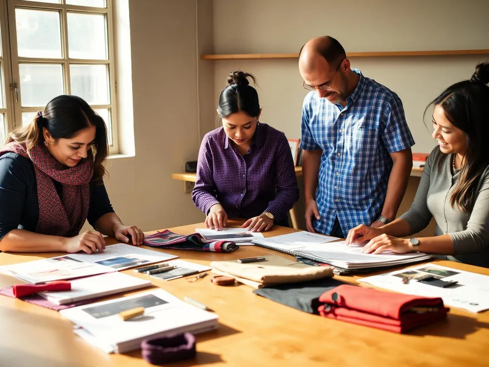 SBROS team reviewing fabric swatches